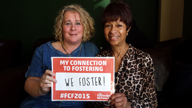 Liz and Cherrie with the Foster Care Fortnight placard
